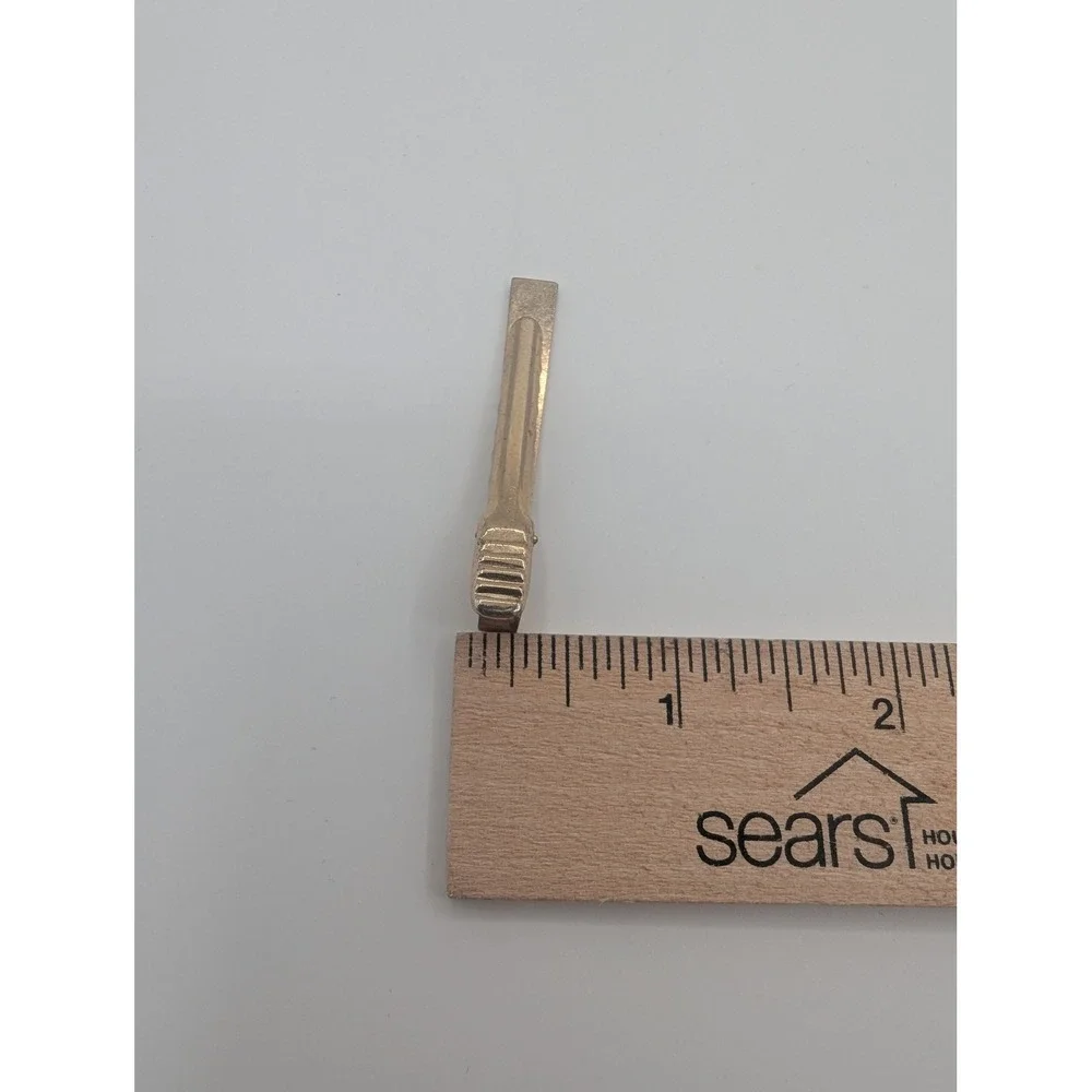 Vintage Anson Gold Tone Pinstripe Tie‎ Clip Etched Star Mid Century Formal Mens